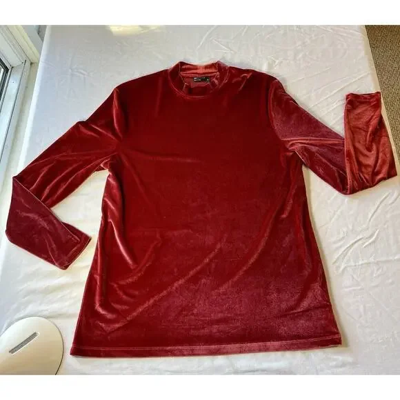 ASOS Long Sleeve 3X Velvet Blouse Top Pink/ Red Holiday Basic Minimal - Picture 2 of 7
